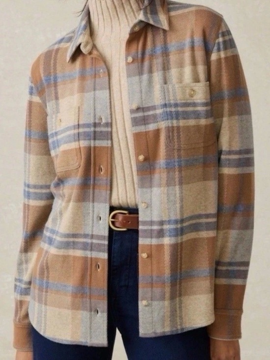 Faherty Tops - Faherty- Legend Sweater Shirt  Button-Front Shirt Jacket in Beige and Blue sz M